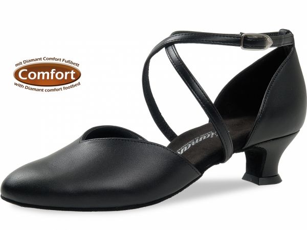 Damen Tanzschuhe Diamant Modell 107:Sandalette Leder schwarz 4,2 cm Absatz